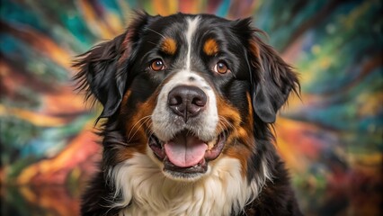 Funny Bernese Mountain Dog on Color Background