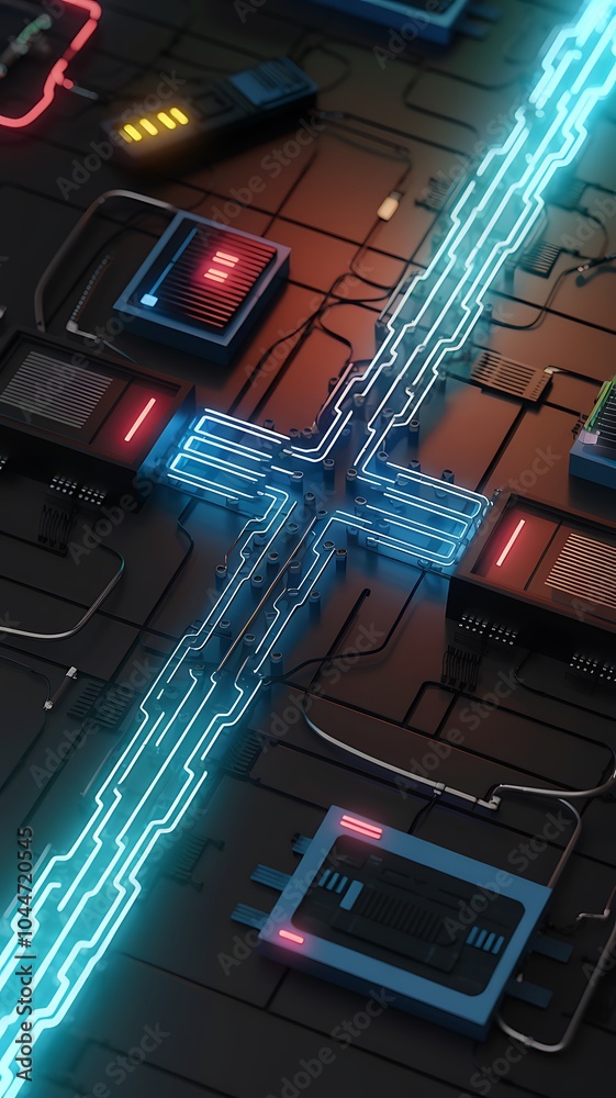 Leinwandbilder Exploring a futuristic sci-fi circuit pattern a dive into advanced technology and digital design elements