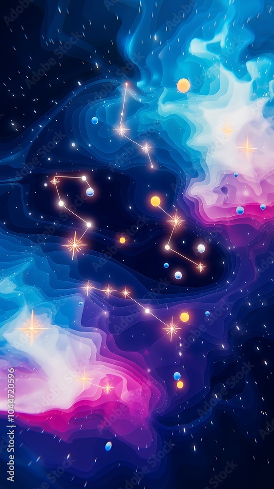 Poster captivating galaxy print wallpaper with glowing cosmic elements for an astronomical visual experienc