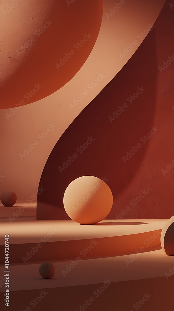 Poster Exploring the harmony of form and color in a minimalist abstract scene with elegant geometric shapes