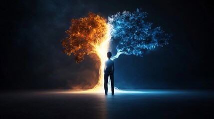Person Standing in Front of Glowing Tree