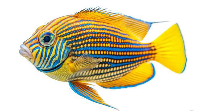 A beautiful reef fish with vibrant colors isolated on a transparent or white background
