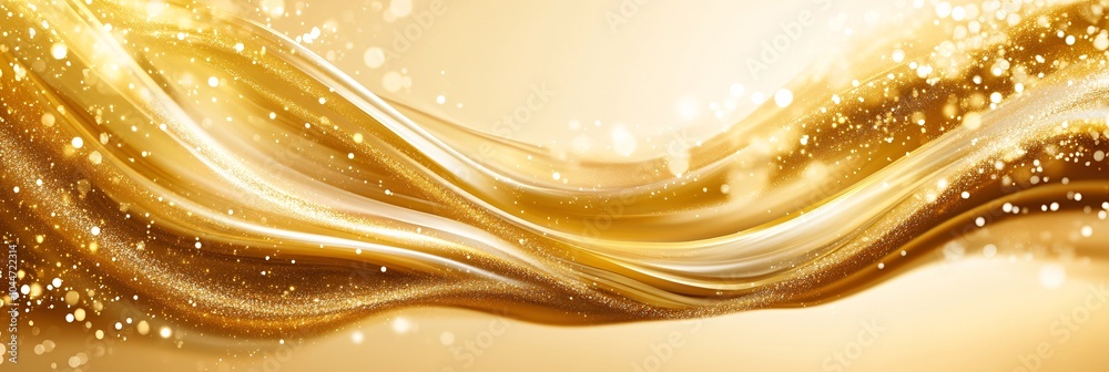 Poster Golden abstract snake design flowing elegantly through clean geometric patterns and modern festive lights on a soft neutral background Stock Photo with side copy space