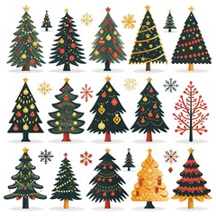 Obraz premium Elegant Minimalist Christmas Tree with Ornaments in Flat Design Style