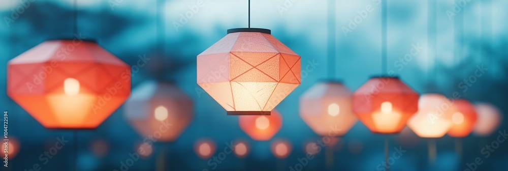 Poster clean minimalist snake design flowing between soft geometric shapes and glowing festive chinese lant