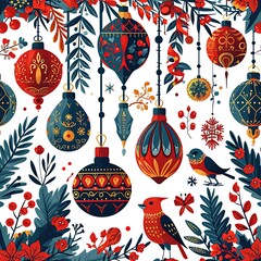 Elegant Minimalist Christmas Tree with Ornaments in Flat Design Style