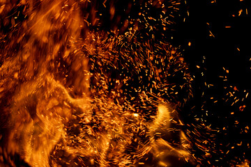 A fire with a lot of sparks flying out of it