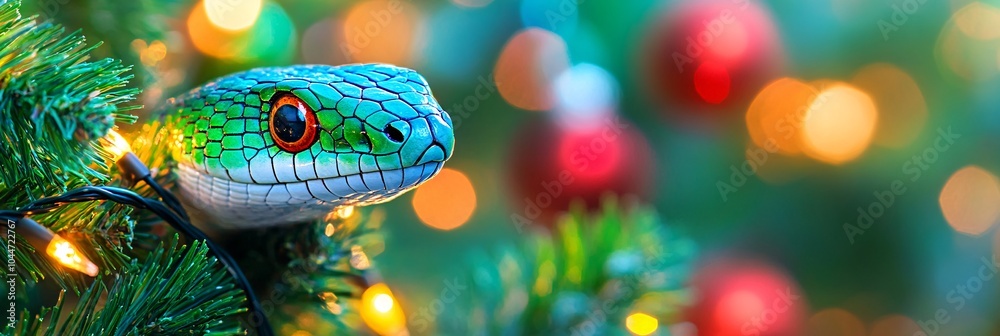 Aufkleber Modern abstract snake flowing through minimal festive lights and geometric patterns in a stylish clean background Stock Photo with side copy space