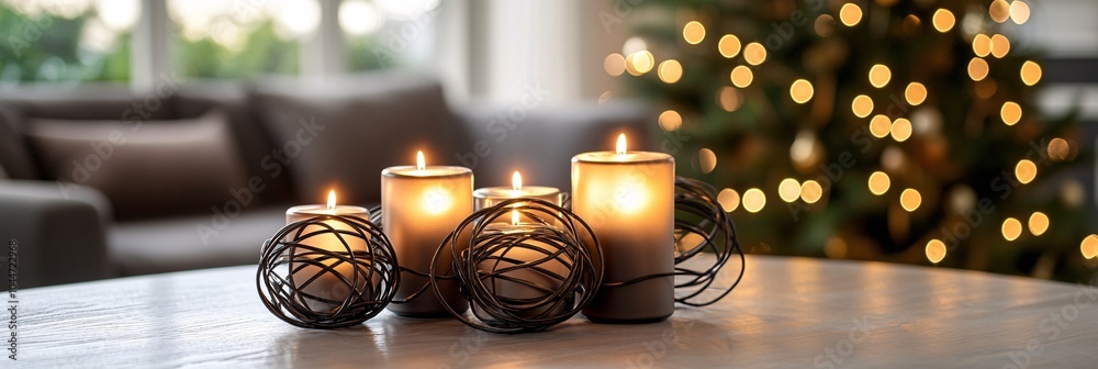 Poster Curving abstract snake design intertwined with modern festive lights and clean geometric shapes creating a sophisticated New Year scene Stock Photo with side copy space