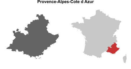 Obraz premium Provence-Alpes-Cote d Azur region blank outline map set