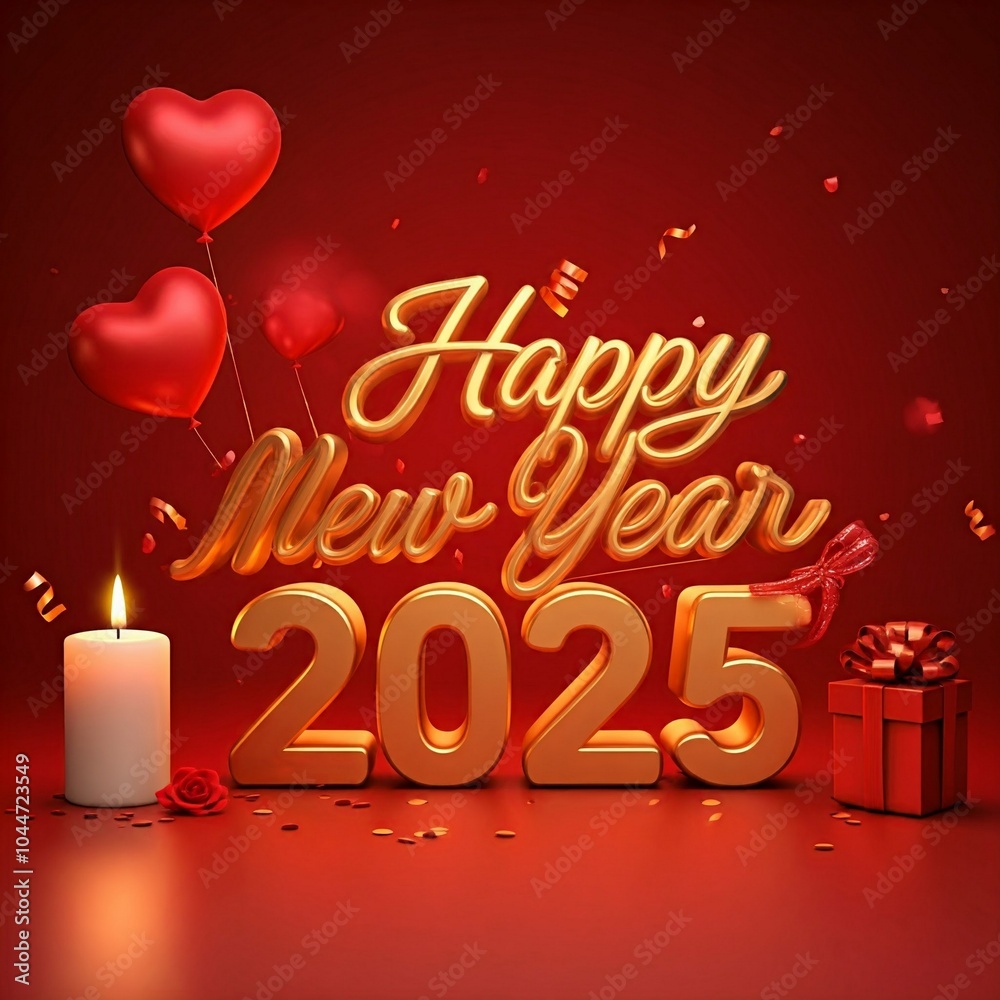 Fototapete happy new year 2025 3d render typography calligraphy typescript background banner illustrations