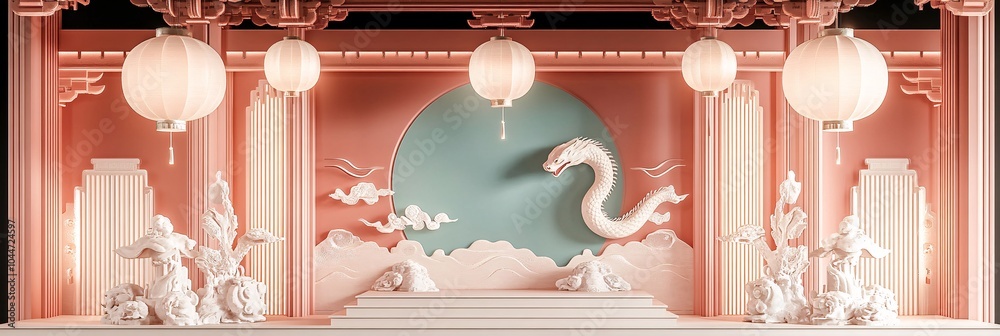 Poster contemporary chinese zodiac theme with a minimalist snake alongside modern festive design elements c
