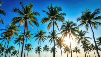 Obraz premium Silhouette of palm trees against a clear blue sky background