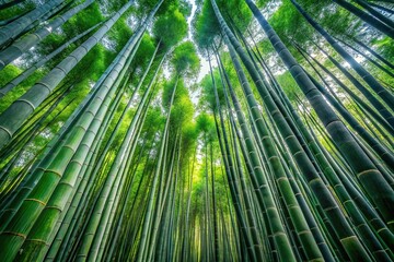 Fototapeta premium Towering bamboo trees in dense forest, minimalist