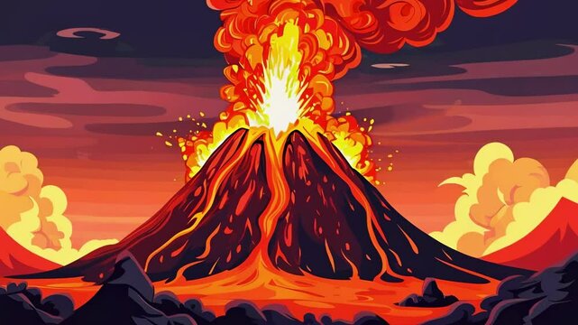 Cartoon A volcano spewing bright red lava
