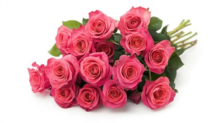 Naklejka premium Vibrant pink rose bouquet on a white background viewed from above