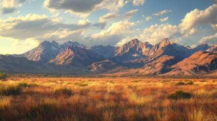 Experience the stunning allure of rugged landscapes complemented by grand mountains in the backdrop
