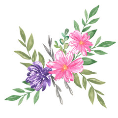 Bouquet of Flowers Botanical Watercolor