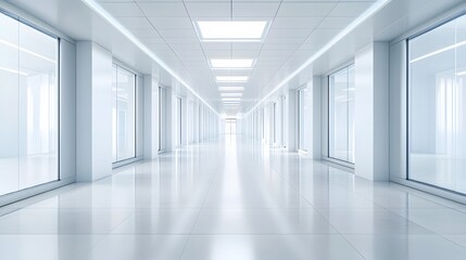 A futuristic white hallway with a glowing light at the end,white hallway with a bright light at the end,Empty white futuristic corridor with a glowing light in the distance