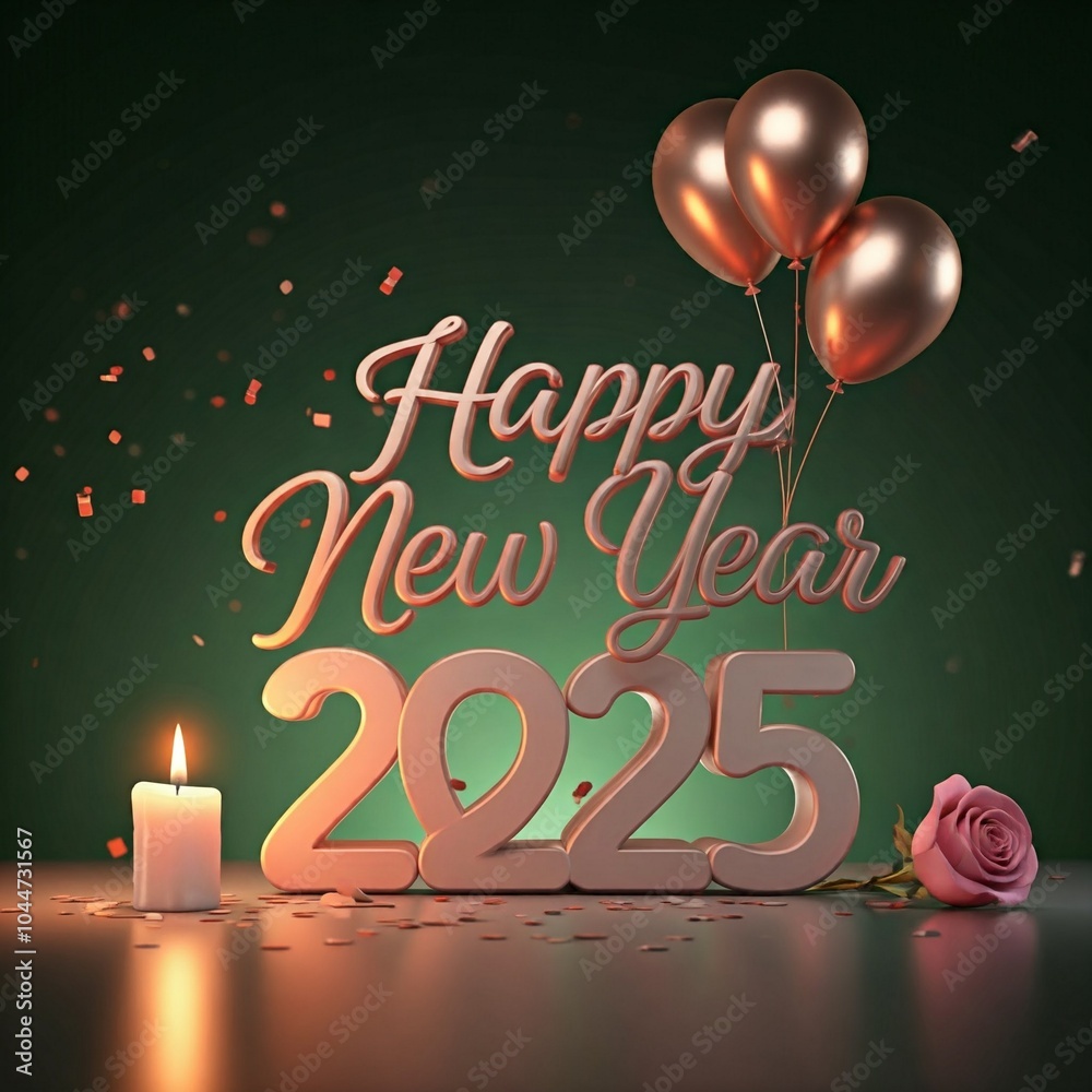 Fototapete happy new year 2025 3d render typography calligraphy typescript background banner illustrations