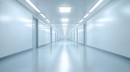 Obraz premium A futuristic white hallway with a glowing light at the end,white hallway with a bright light at the end,Empty white futuristic corridor with a glowing light in the distance