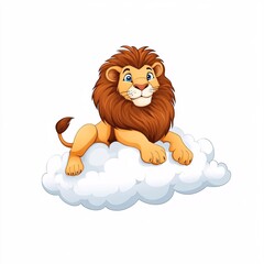 Fototapeta premium Cute Cartoon Lion on Fluffy Cloud