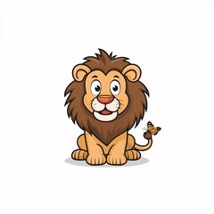 Fototapeta premium Cute Cartoon Lion with Butterfly on Its Nose