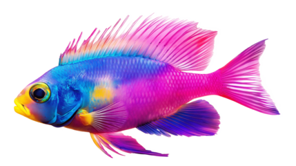 A vibrant, colorful fish showcasing brilliant shades of pink isolated on a transparent background
