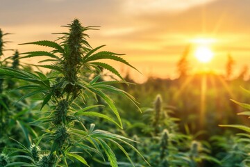 Sunrise Over Green Cannabis Plant Field