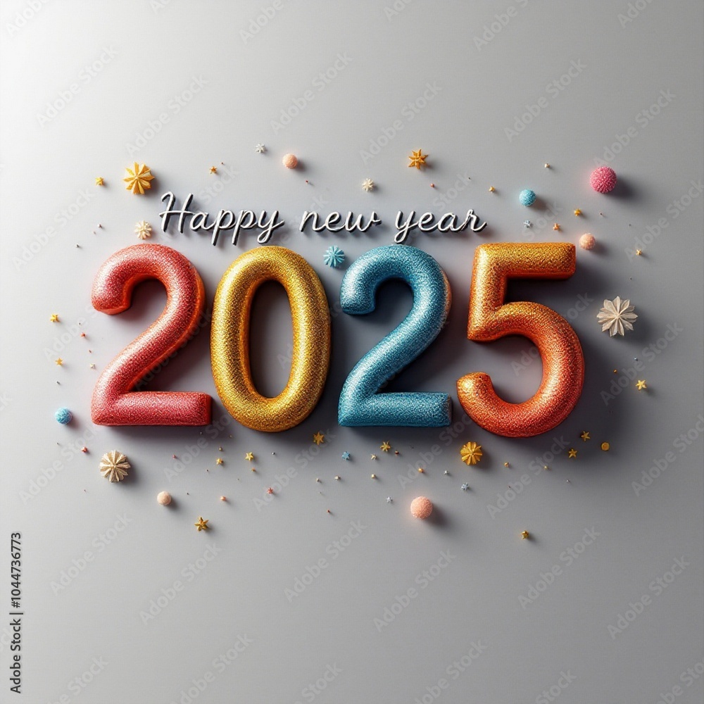 Fototapete happy new year 2025 3d render typography calligraphy typescript background banner illustrations