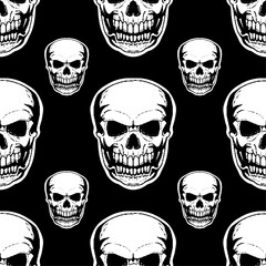 Seamless Skull Pattern in Bold Black and White Design