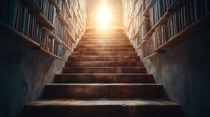 Fototapeta premium Staircase of Books Leading Upwards in a Creative Indoor Setting