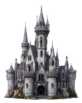 Majestic 3D Fantasy Castle with Towers and Spires, Isolated on Transparent Background - made with Generative AI