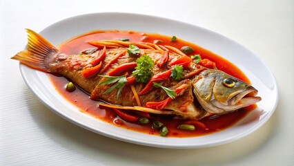 Silhouette of red snapper fish cooking in hot and sour asam pedas sauce