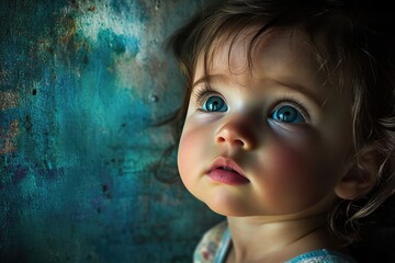 Girl with blue eyes looking up