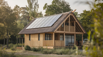 Fototapeta premium House with photovoltaic solar panels on the roof