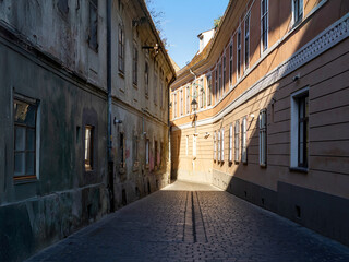 narrow street in the town country, Brasov, Romania 