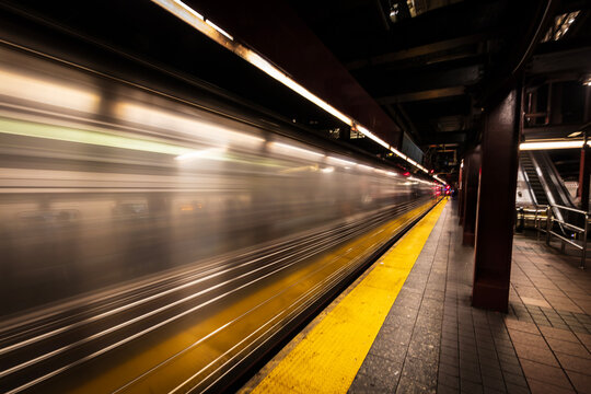 New York city train in high speed transit, USA