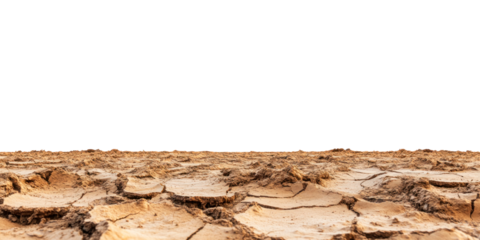 Dry cracked earth soil. Isolated on transparent background.