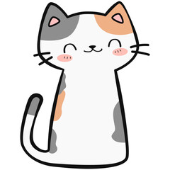 Handdrawn Cute Cartoon Happy Cat Smiling Illustration