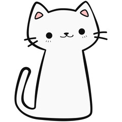 Handdrawn Cute Cartoon White Cat Illustration