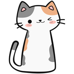 Handdrawn Cute Cartoon Cat Winking Eye Illustration