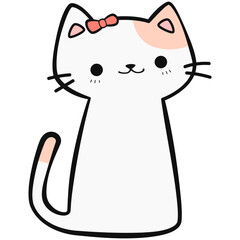 Handdrawn Cute Cartoon Cat with Hair Bow Illustration