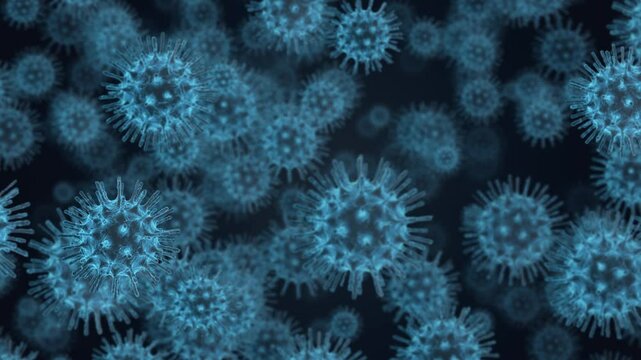 Animation of Virus with the effect of Electron Microscopy Image, moving through cluster of germs