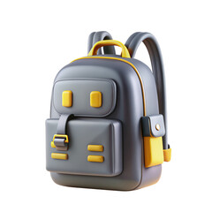 Fototapeta premium A modern backpack with a sleek gray design and vibrant yellow accents, featuring a front pocket and adjustable straps. Perfect for students or commuters.
