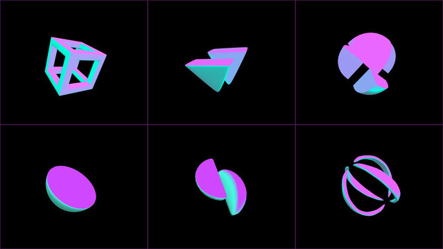 Neon 3D Abstract Shape Elements