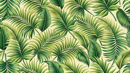 Seamless tropical palm frond vintage wallpaper pattern