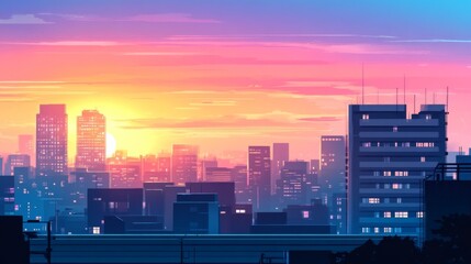 Monochromatic Evening Skyline with Colorful Light