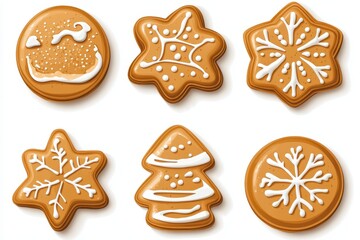 Festive gingerbread cookies in various shapes decorated with icing, perfect for the holiday season