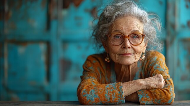 Elderly woman sitting at the kitchen table in a warm natural setting